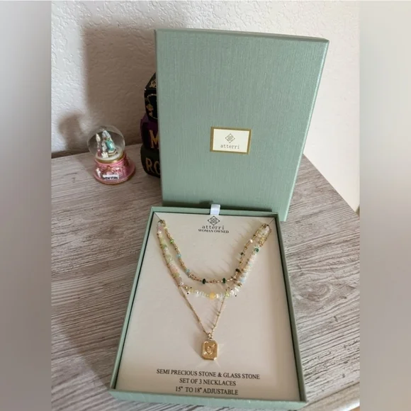 NWT Atterri Semi Precious Stone And Glass Stone Set Of 3 Necklaces - Picture 4 of 4